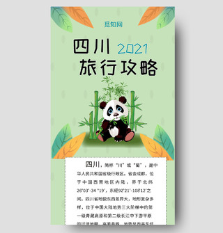 四川旅行攻略熊猫扁平手绘卡通可爱信息长图四川旅游手机长图